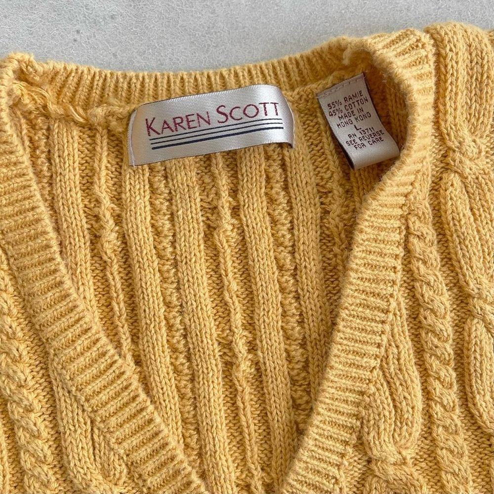Vintage Karen Scott Yellow Cable Knit Sweater Vest with Button Front Closure - Picture 3 of 6